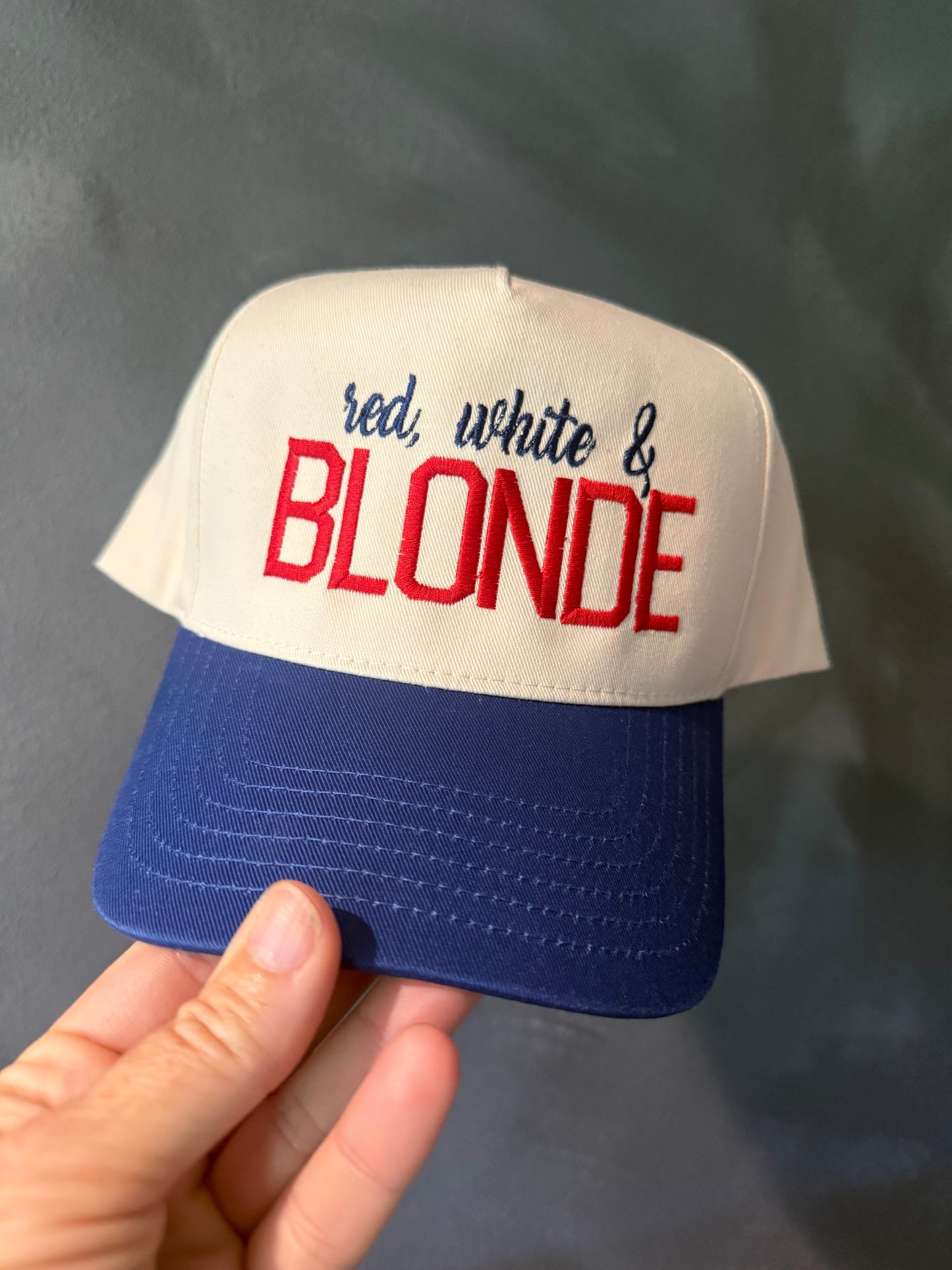Red, White, & Blonde Embroidered Trucker Hat