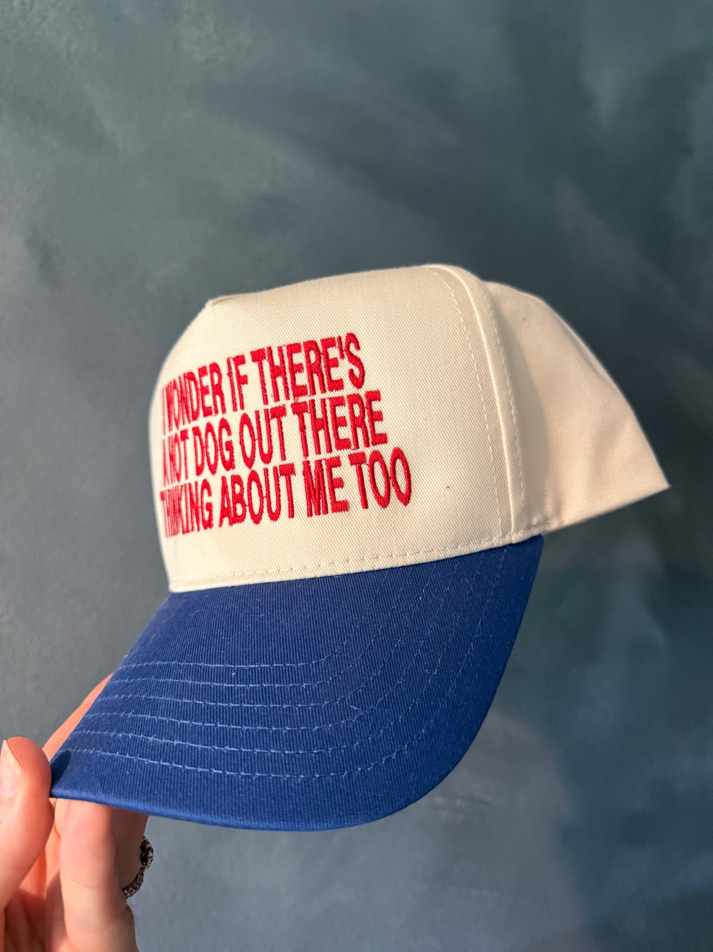 Hot Dog Thinking About Me Embroidered Canvas Hat