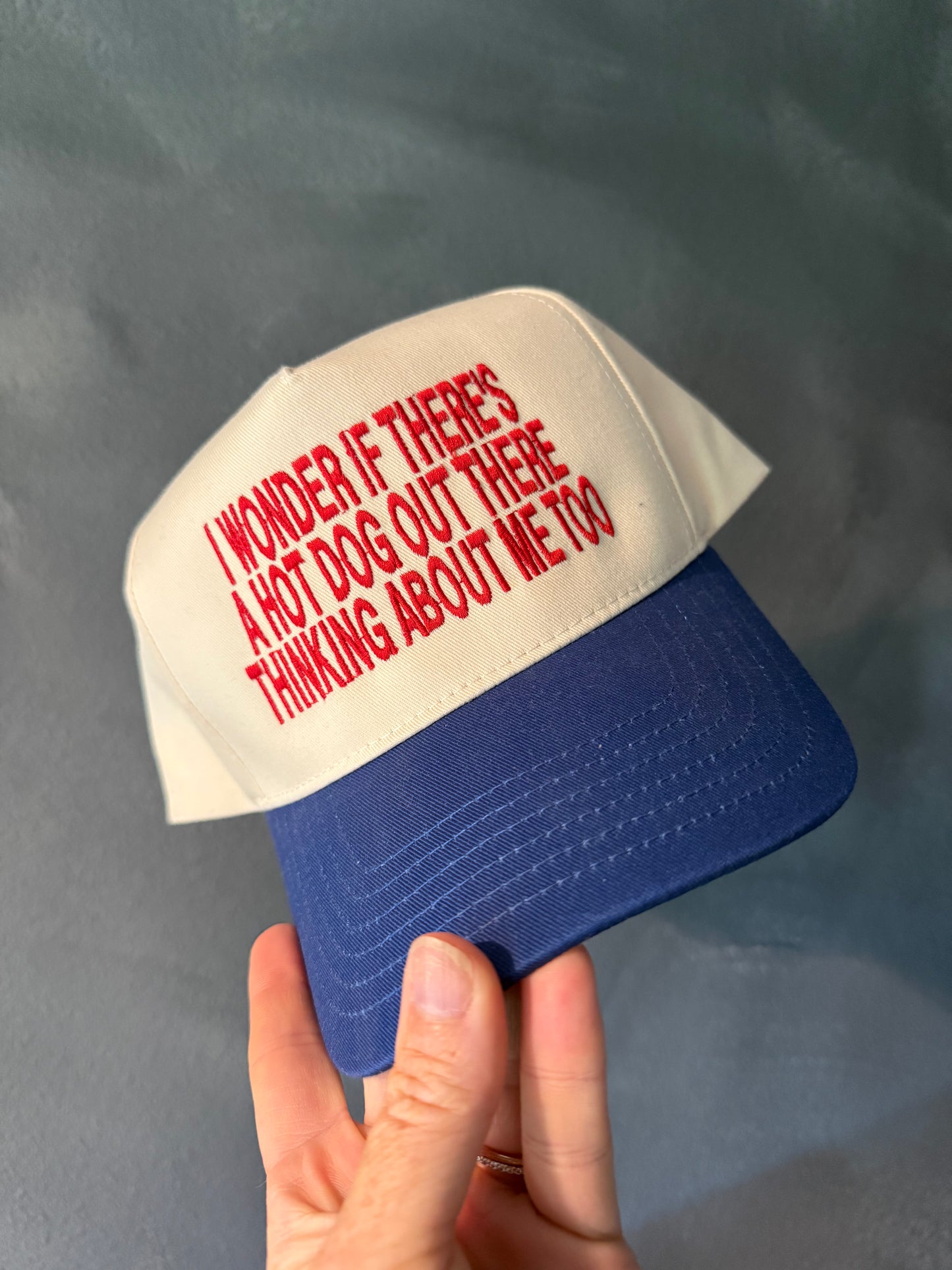 Hot Dog Thinking About Me Embroidered Canvas Hat