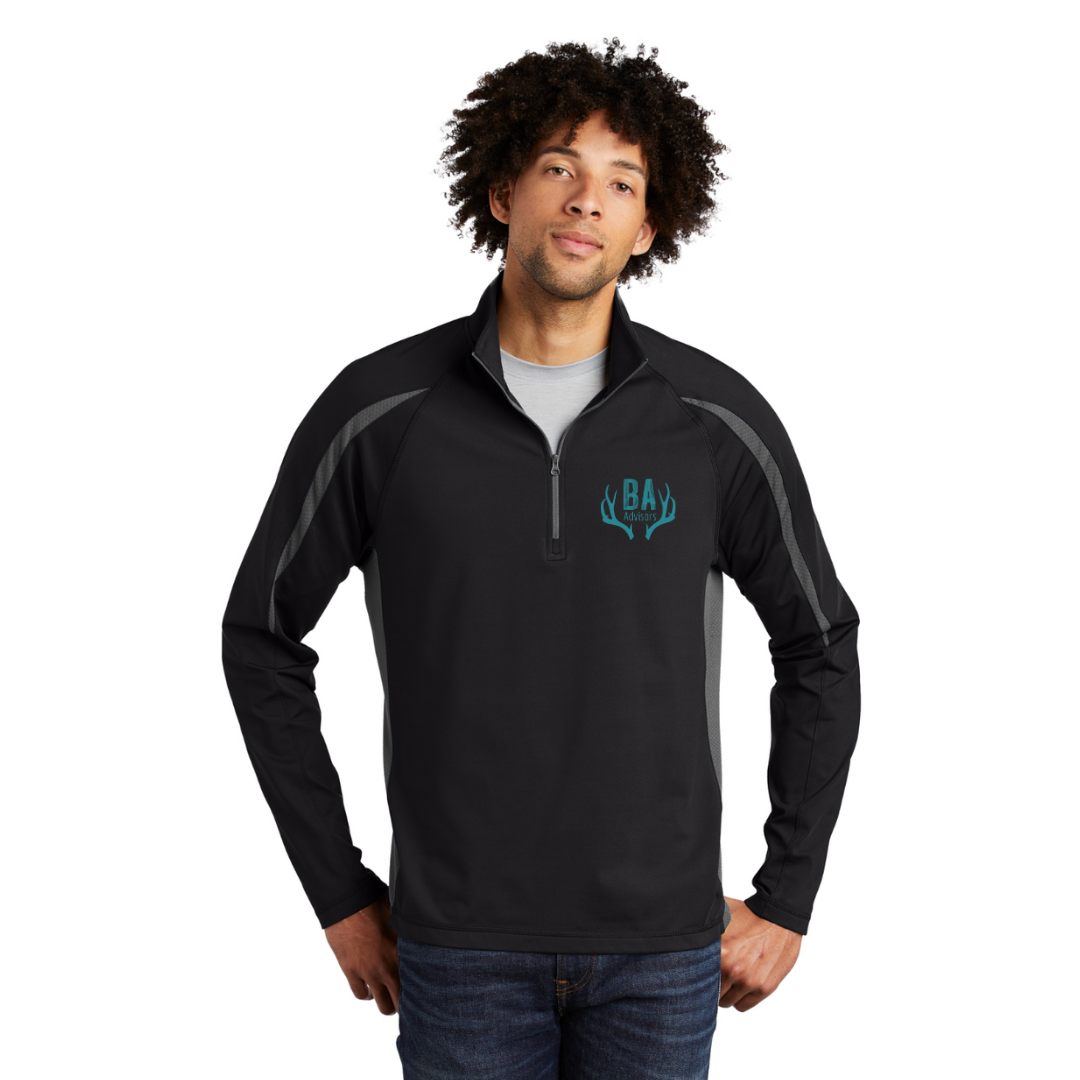 Sport-Tek® Sport-Wick® Stretch 1/2-Zip Colorblock Pullover - Black & Grey