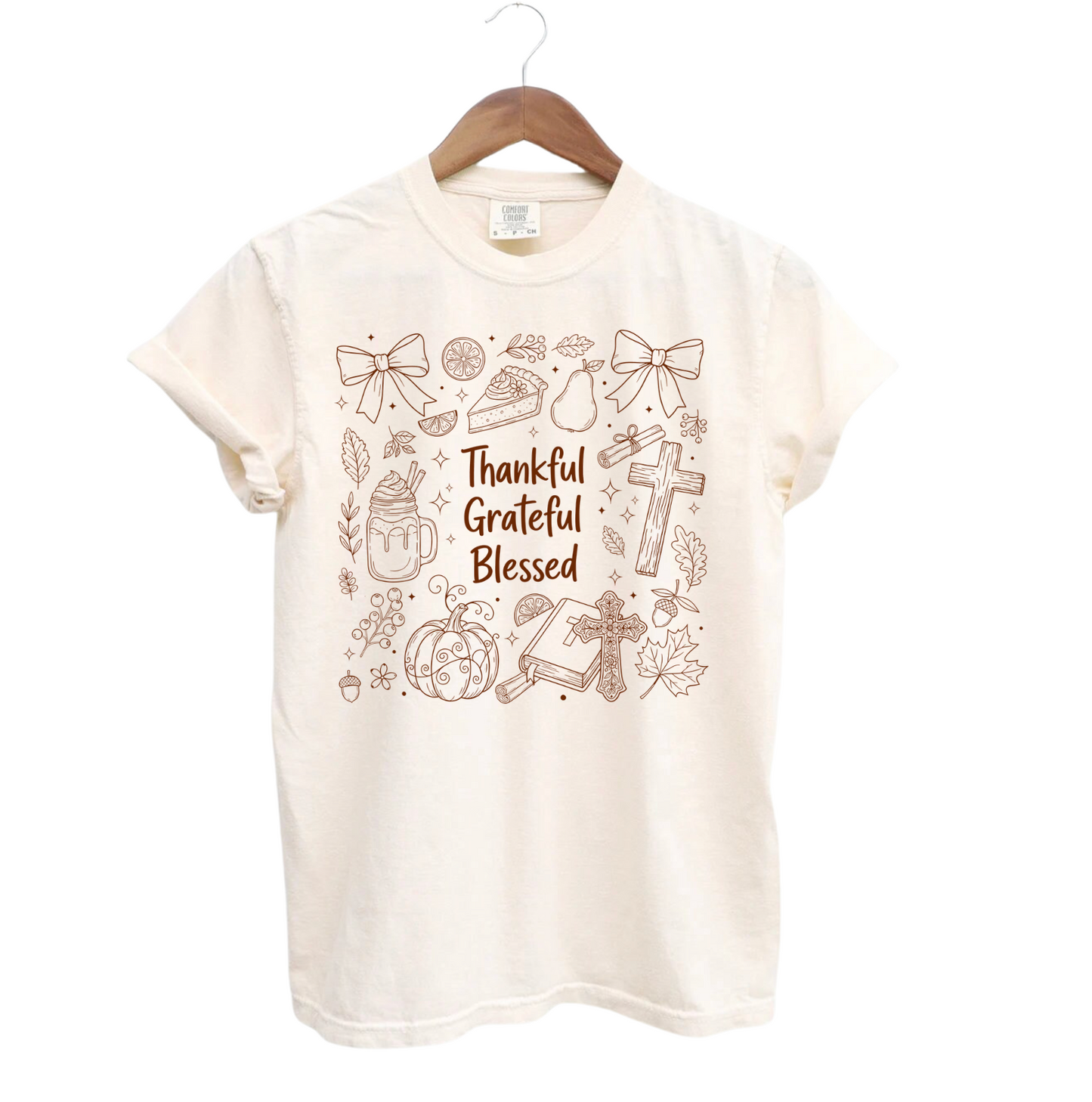 Thankful, Grateful, Blessed Line Drawing Shirt