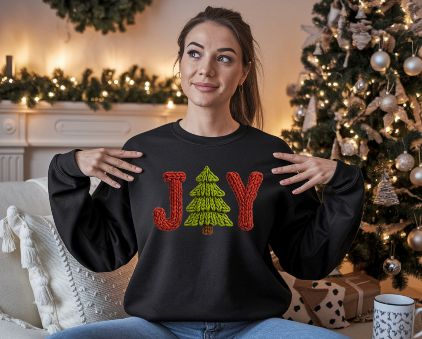 Faux Crochet JOY Crewneck