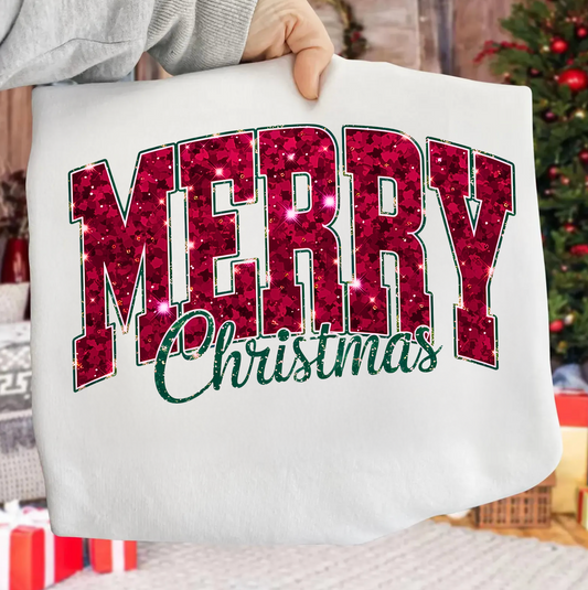 Faux Glitter Merry Christmas Crew