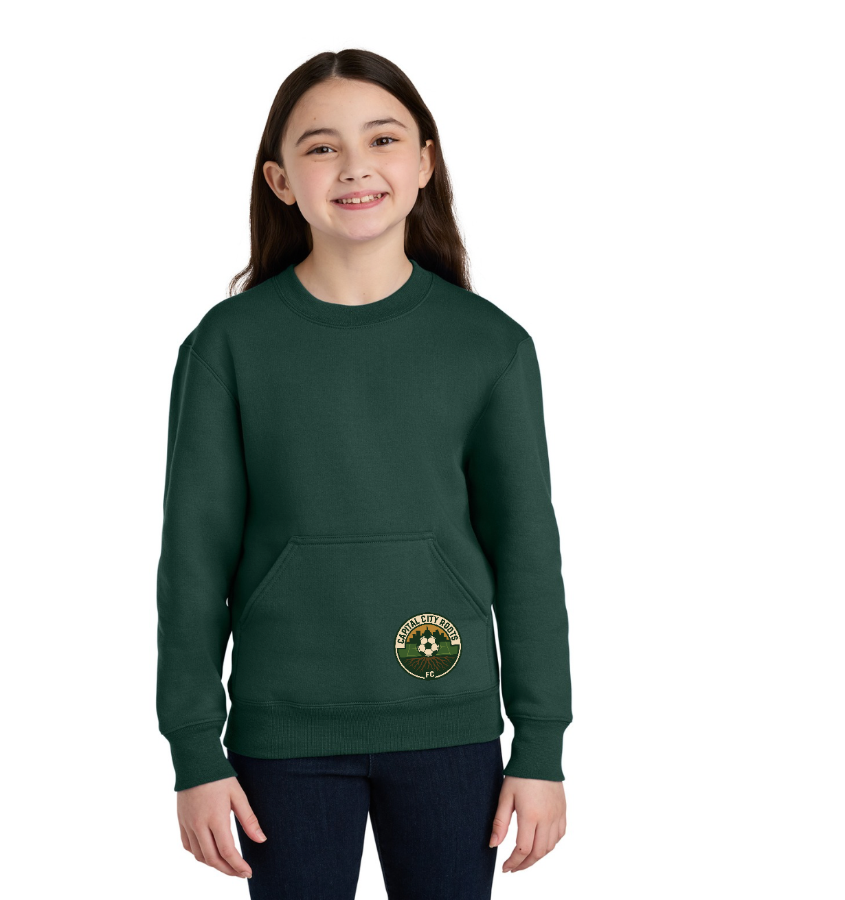 Port & Co™ Youth Core Fleece Crewneck Pocket Sweatshirt - PC78YPKT