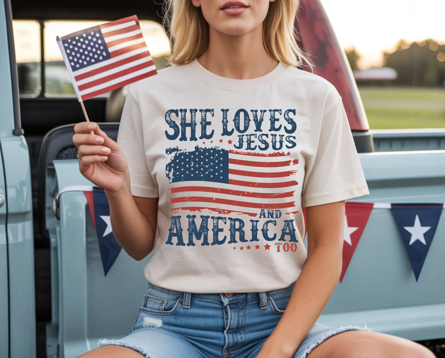 She Loves Jesus + America Too T-Shirt